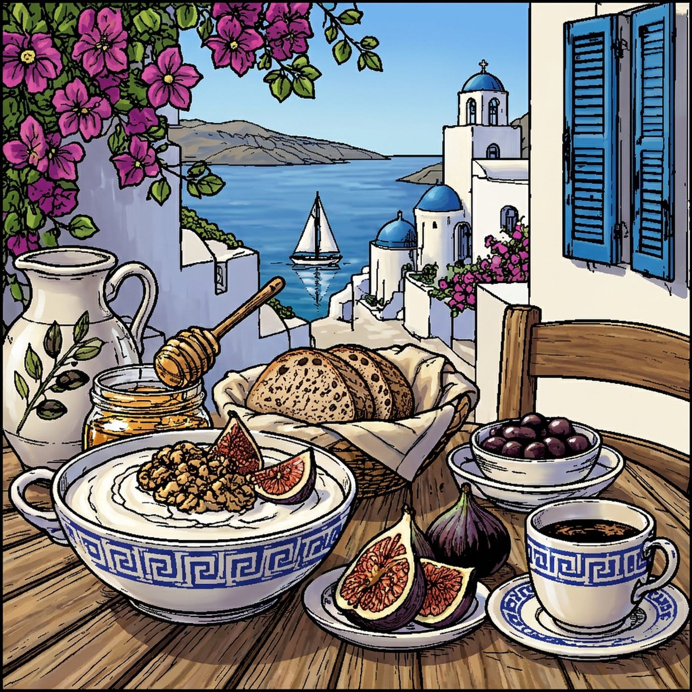Full-colour reference for Greek Seaside Breakfast