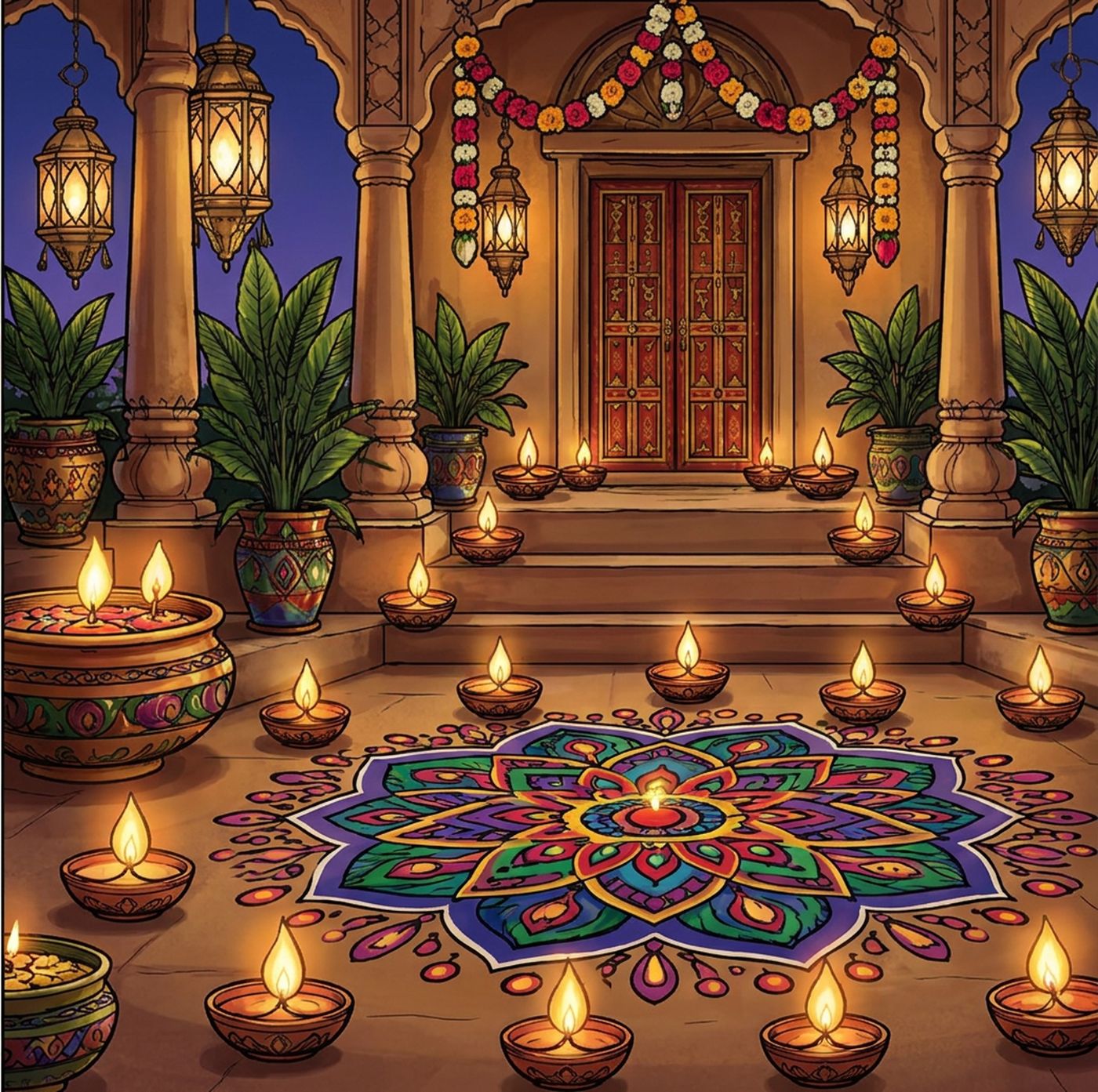 Full-colour reference for Diwali Courtyard