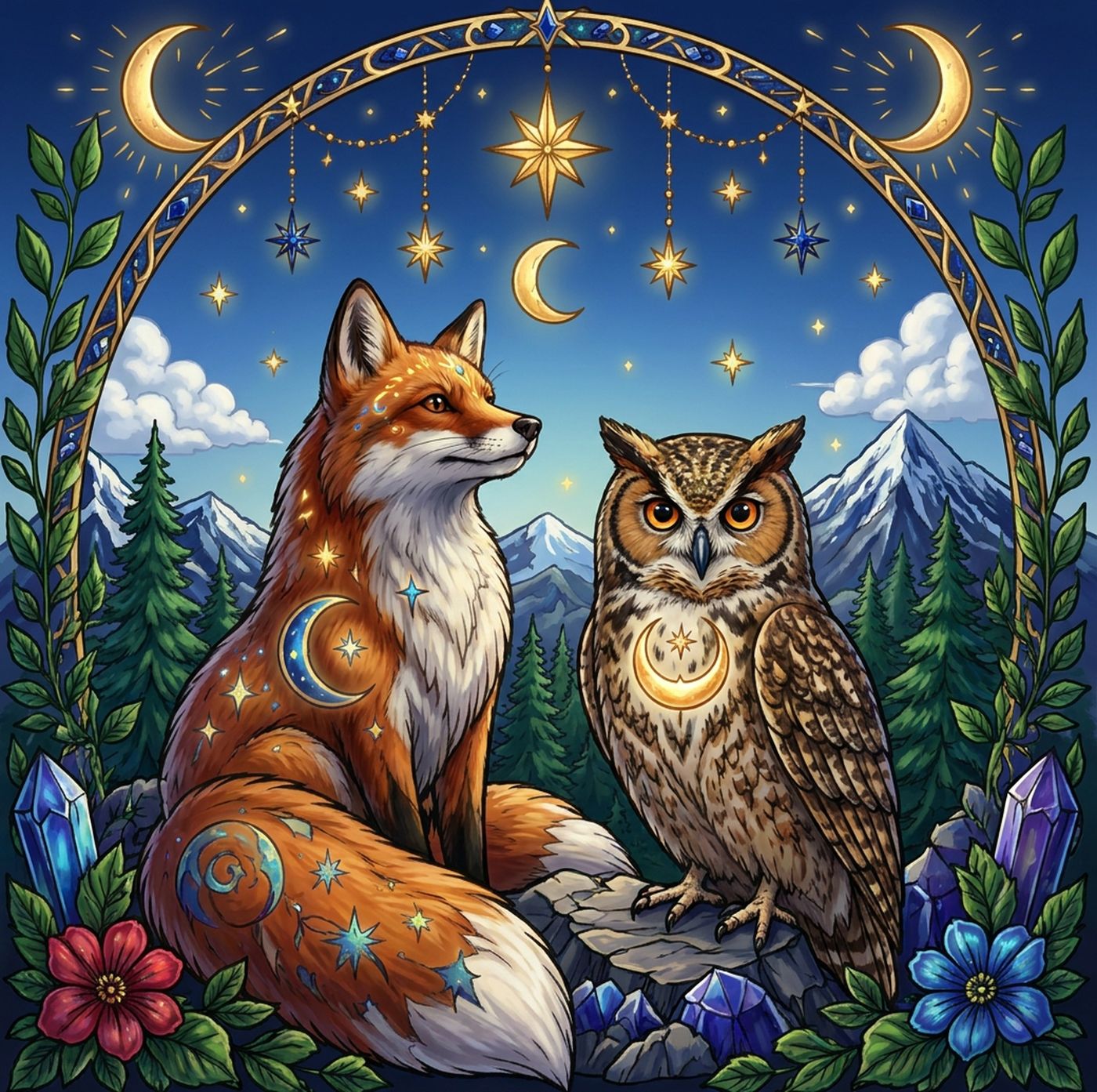 Full-colour reference for Celestial Fox and Owl