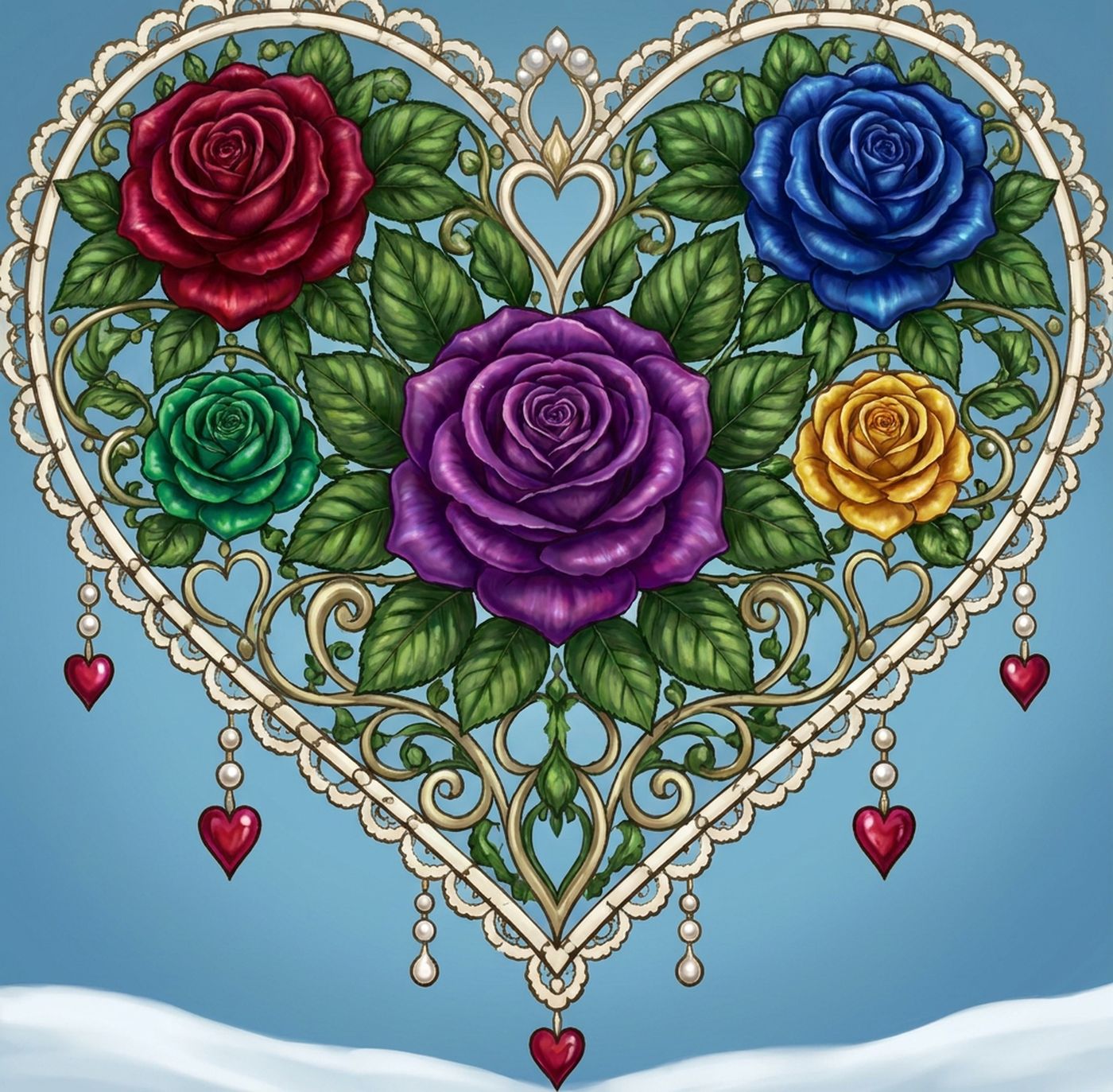 Full-colour reference for Rose Heart Mandala