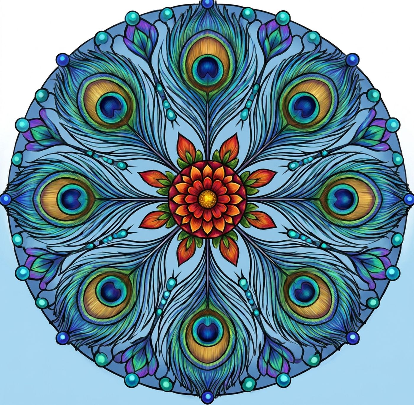 Full-colour reference for Peacock Plume Mandala