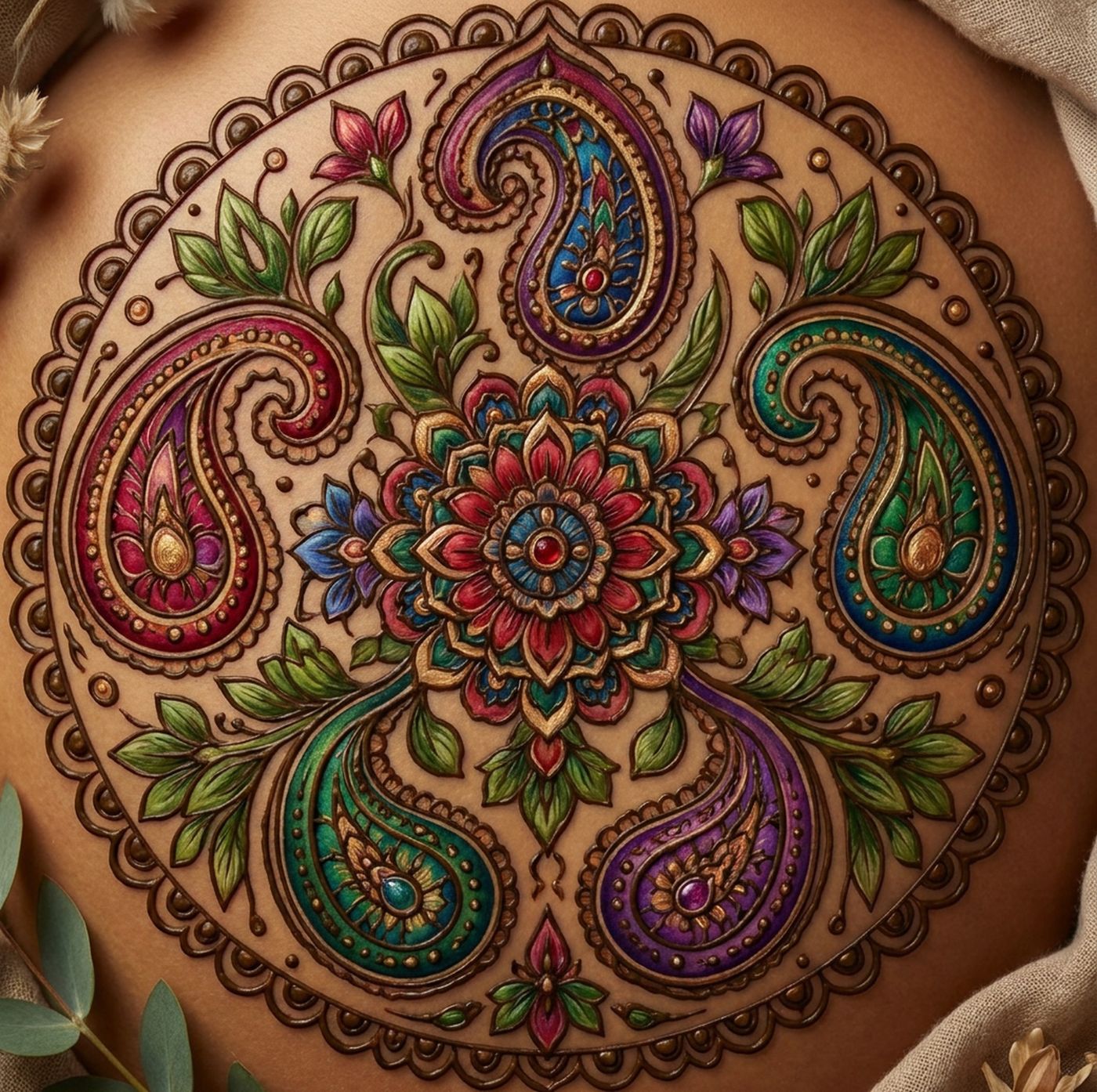 Full-colour reference for Henna Paisley Wheel