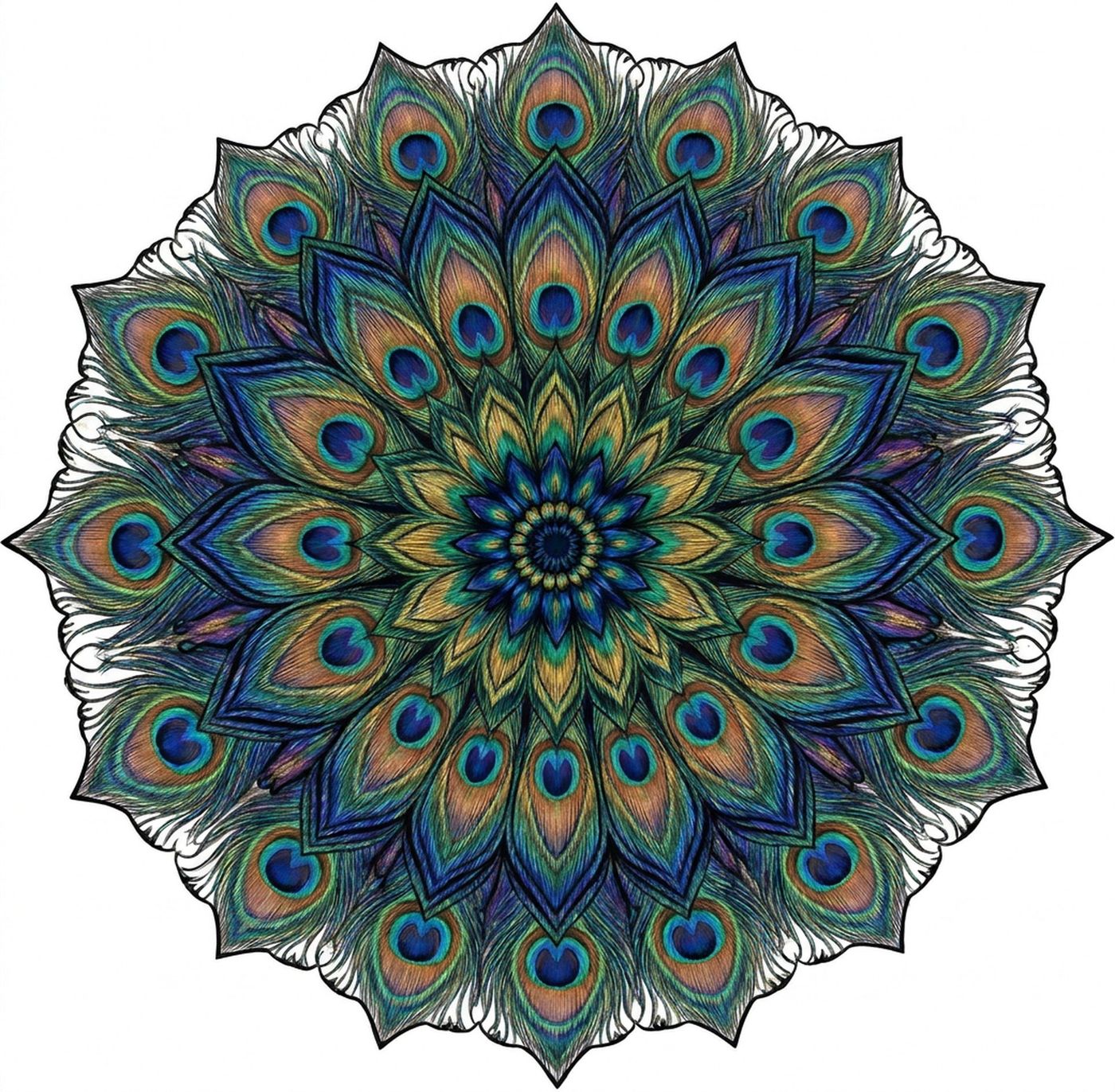 Full-colour reference for Peacock Feather Mandala
