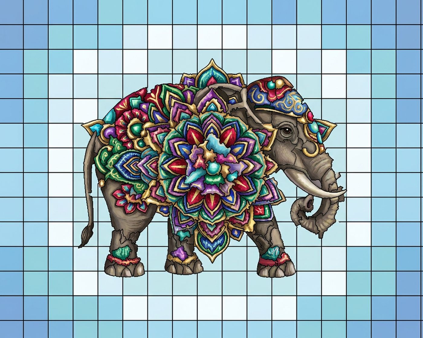 Full-colour reference for Elephant Mandala