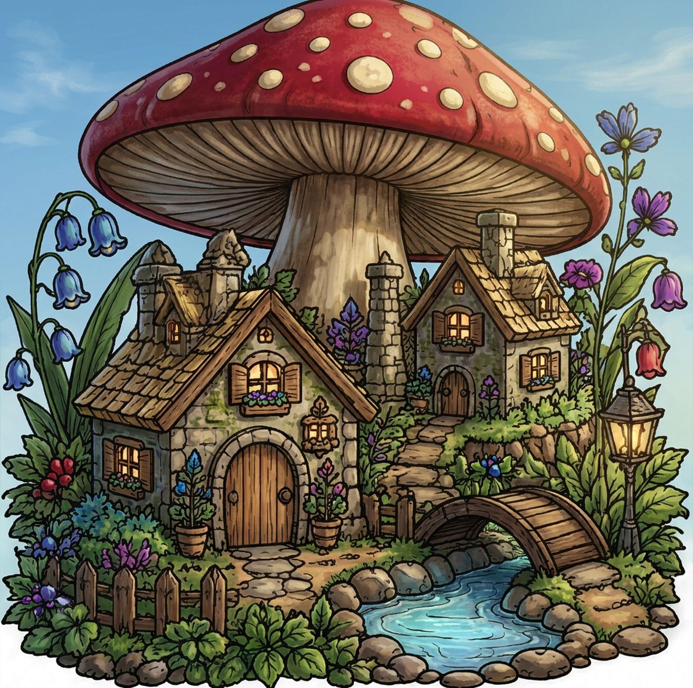 Full-colour reference for Mushroom Cottage Village
