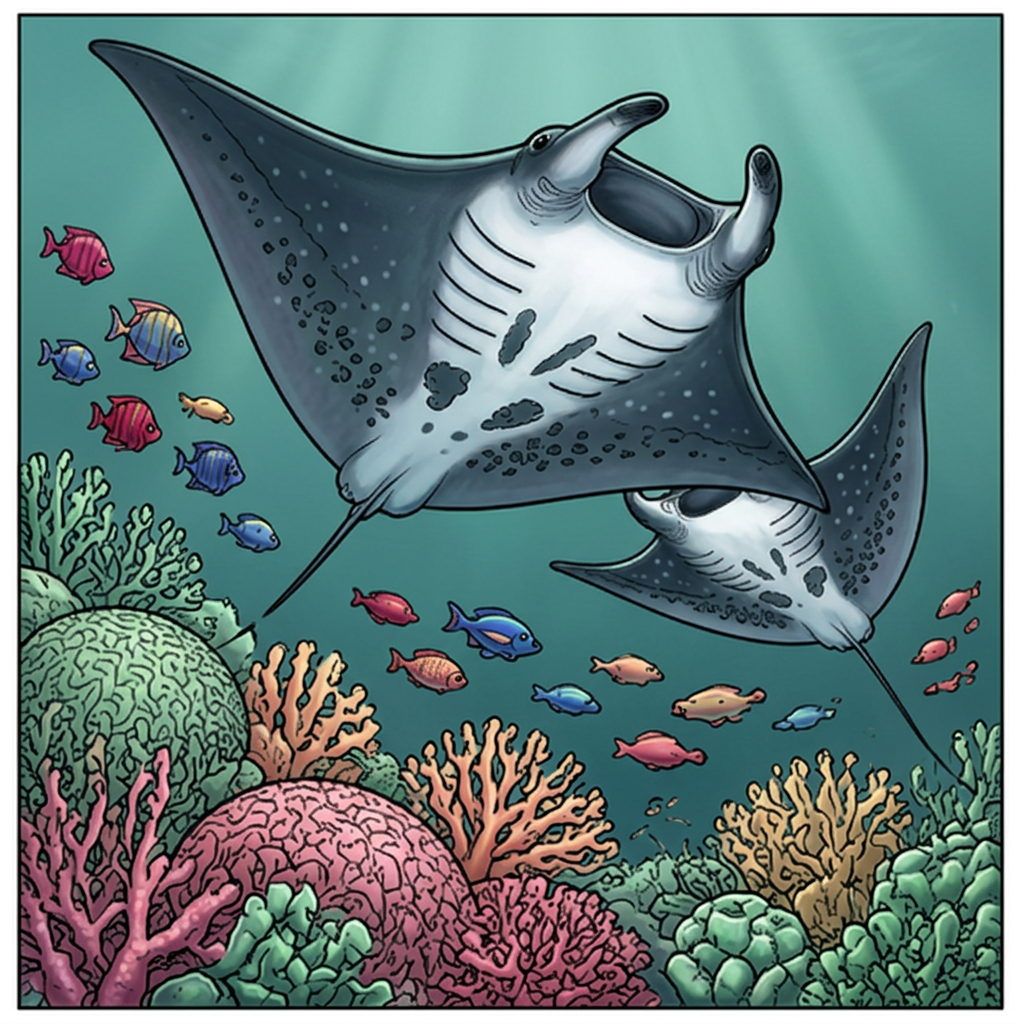 Full-colour reference for Manta Rays over the Reef