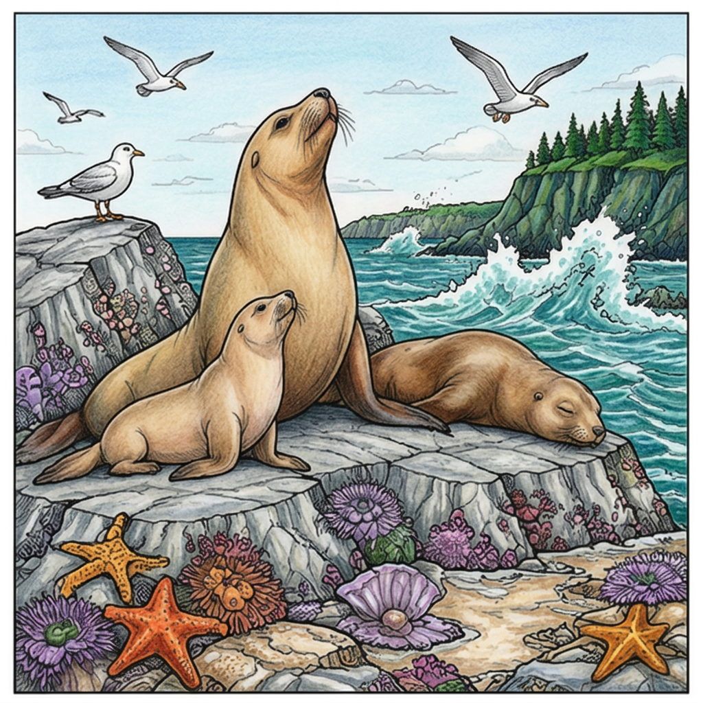 Full-colour reference for Sea Lions on the Rocks