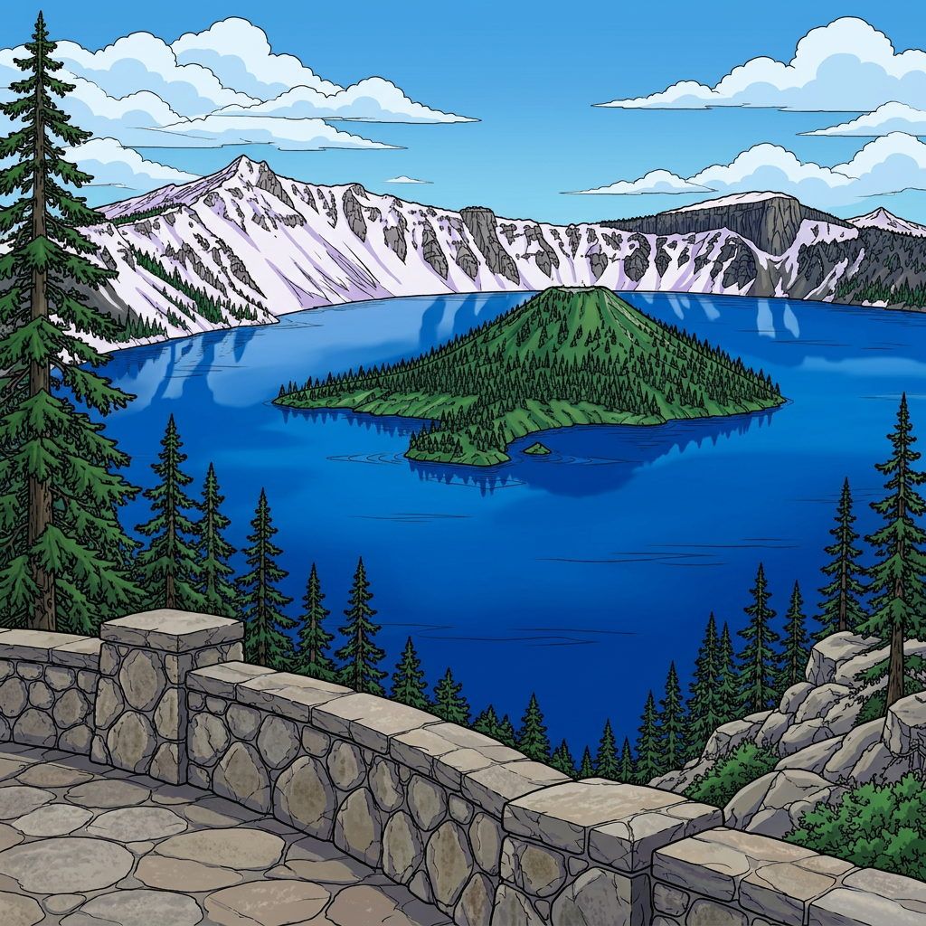 Full-colour reference for Crater Lake and Wizard Island
