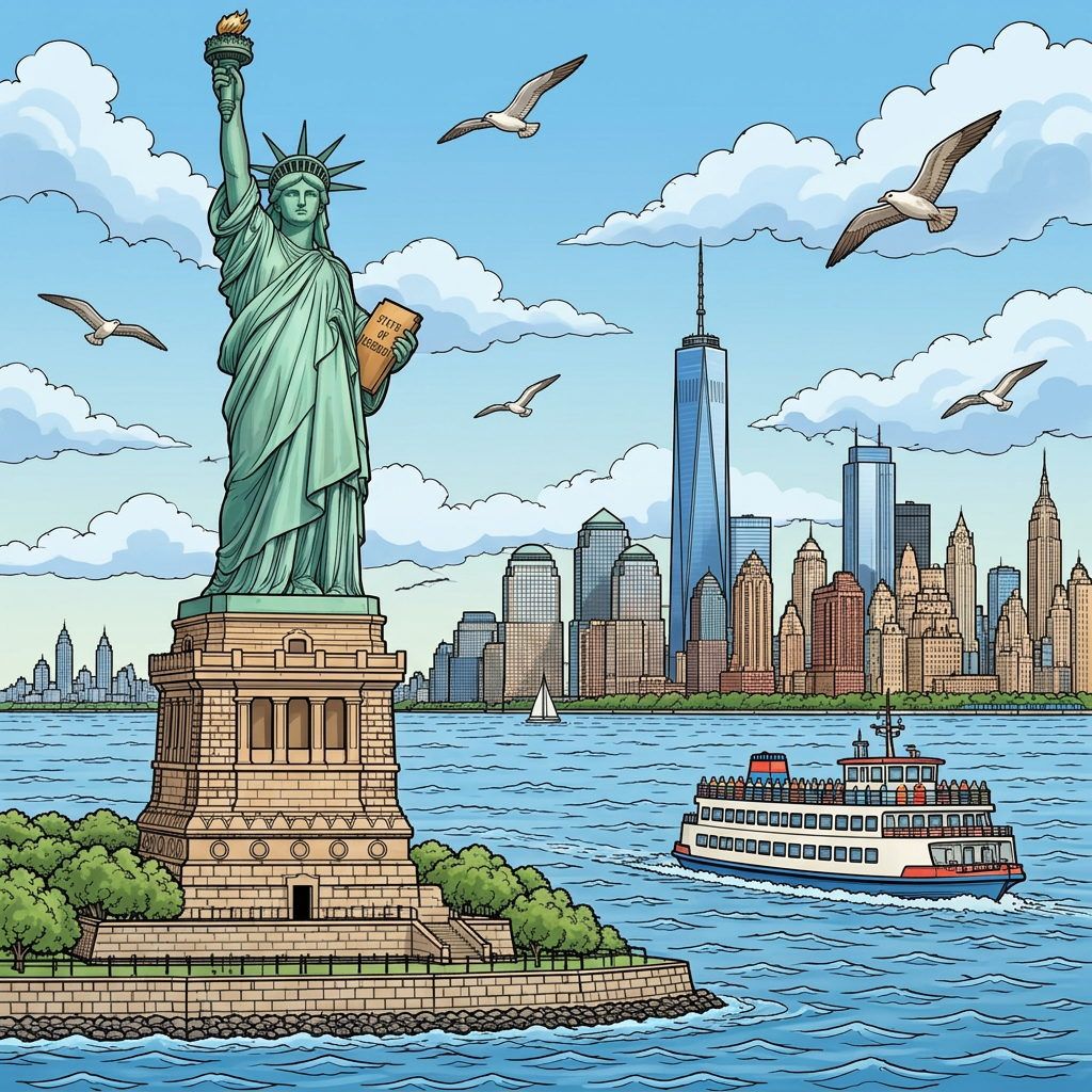 Full-colour reference for Statue of Liberty and New York Harbor
