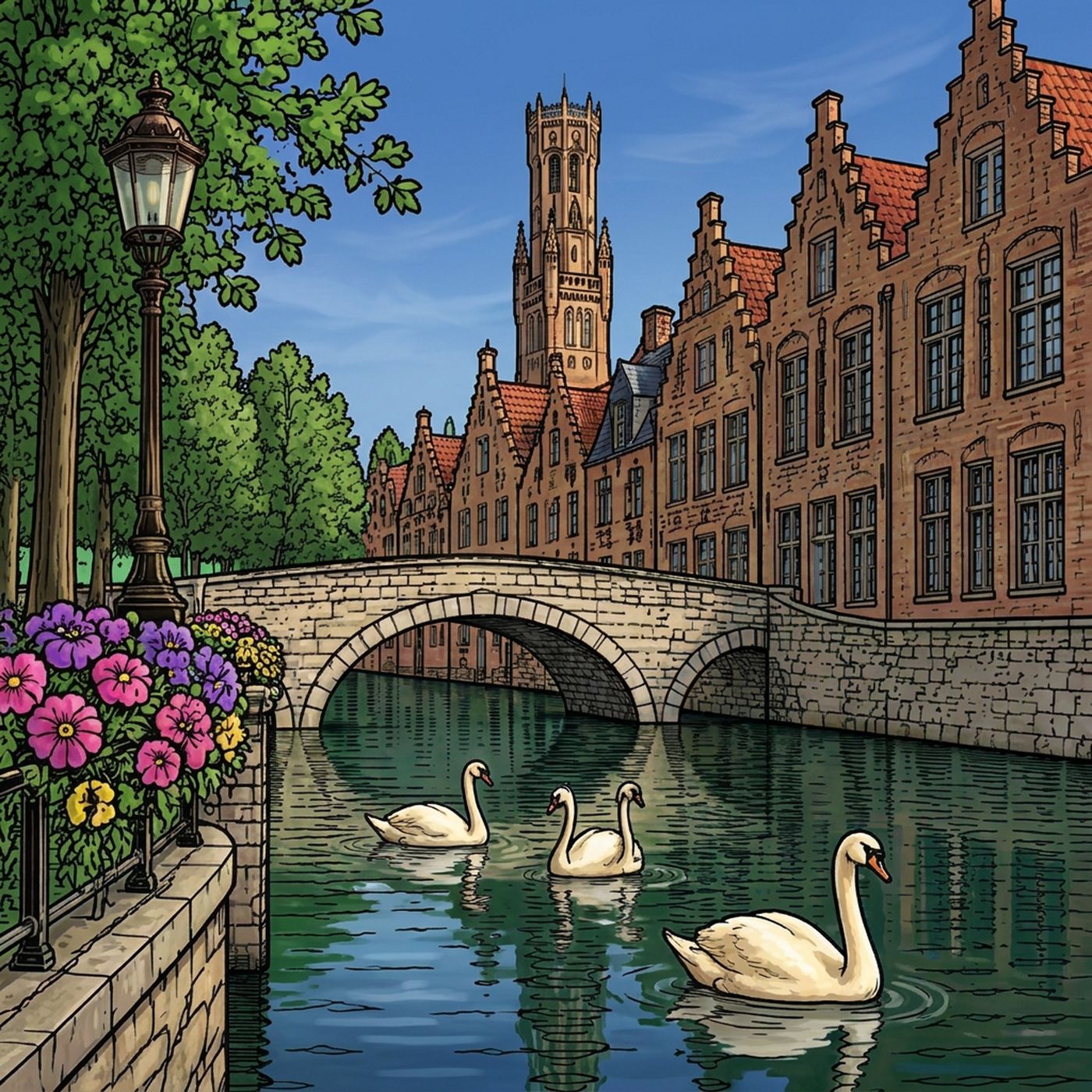 Full-colour reference for Bruges Canal Swans