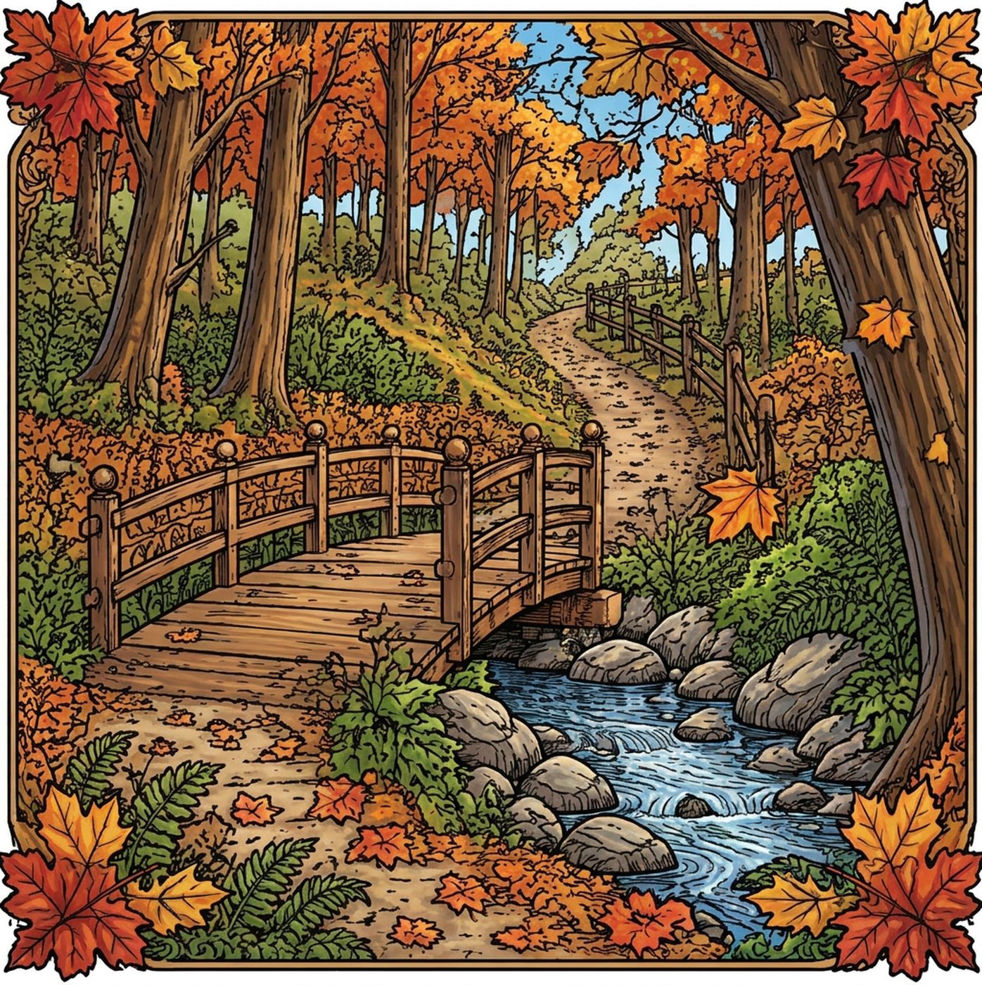 Full-colour reference for Autumn Footbridge