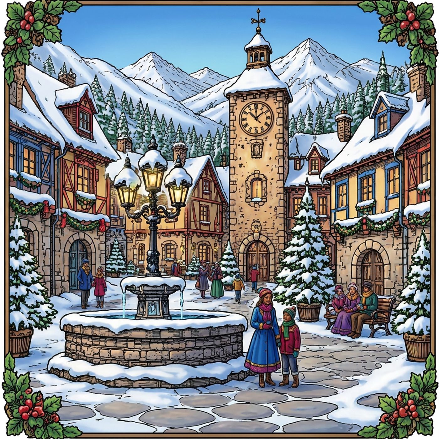 Full-colour reference for Snowy Village Square