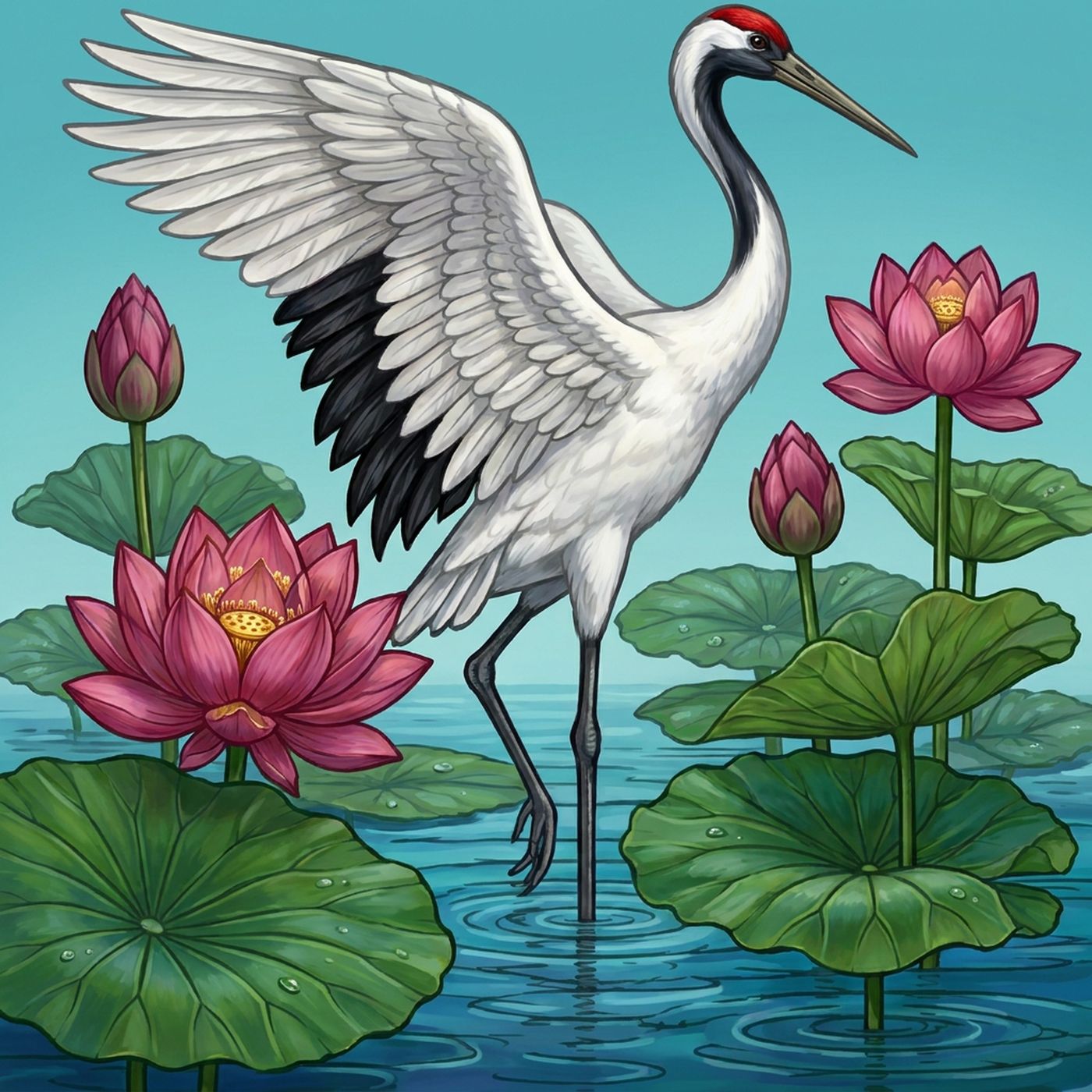 Full-colour reference for Crane Lotus Pond