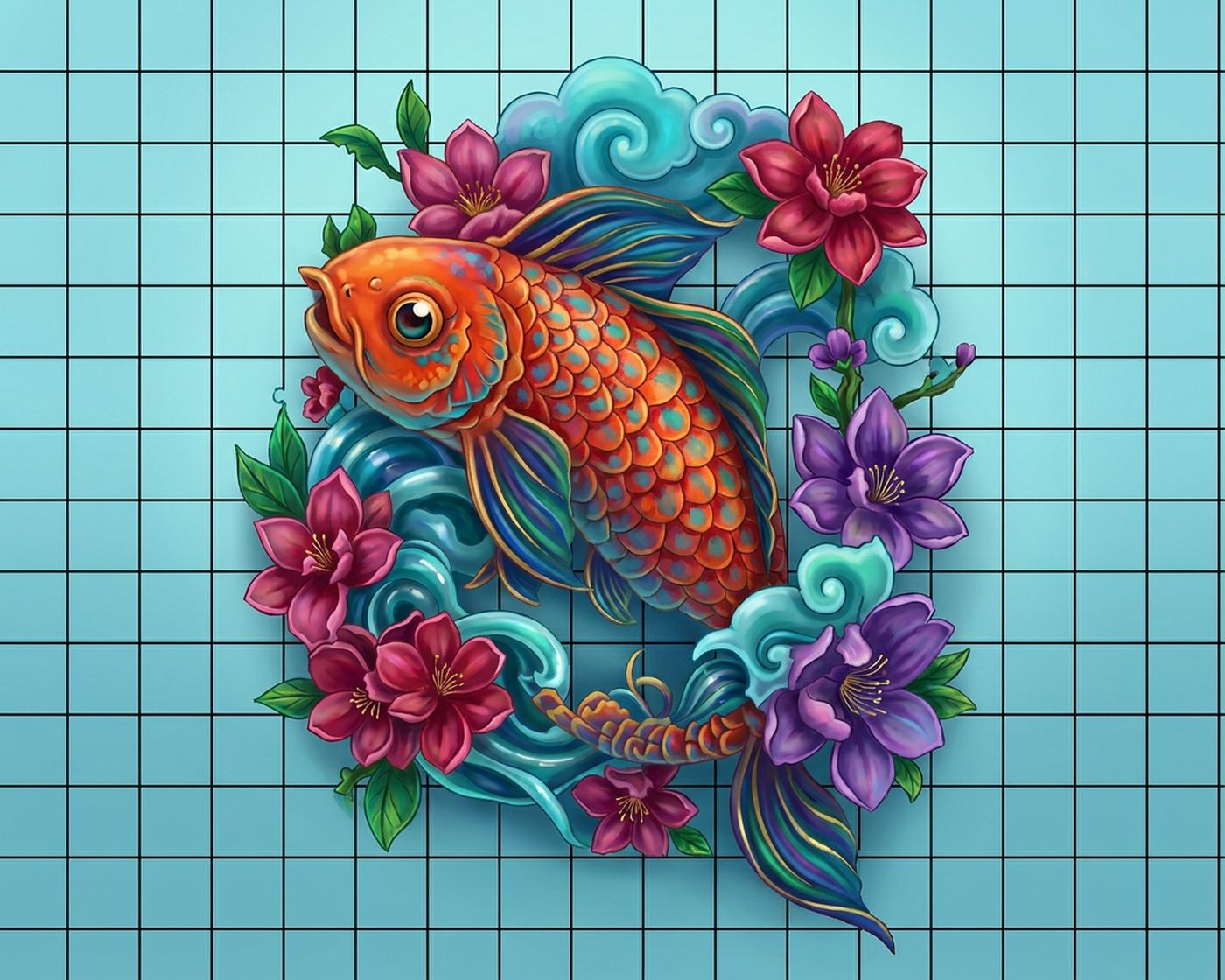 Full-colour reference for Koi and Blossoms