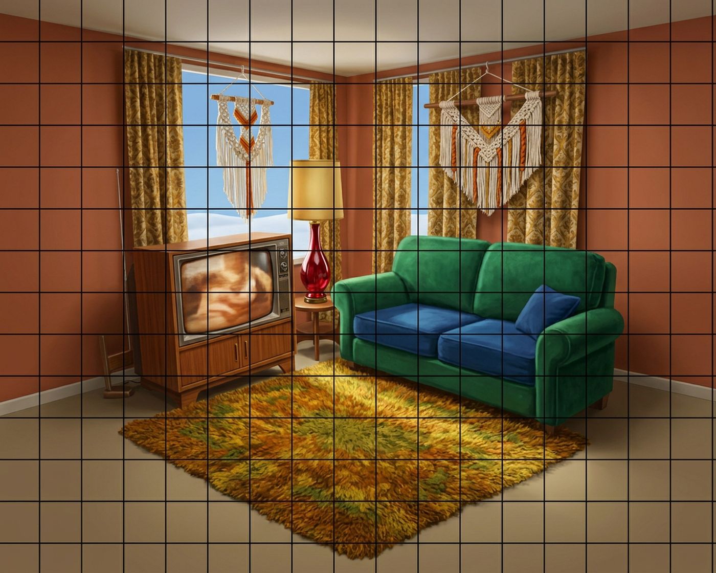Full-colour reference for 1970s Family Living Room