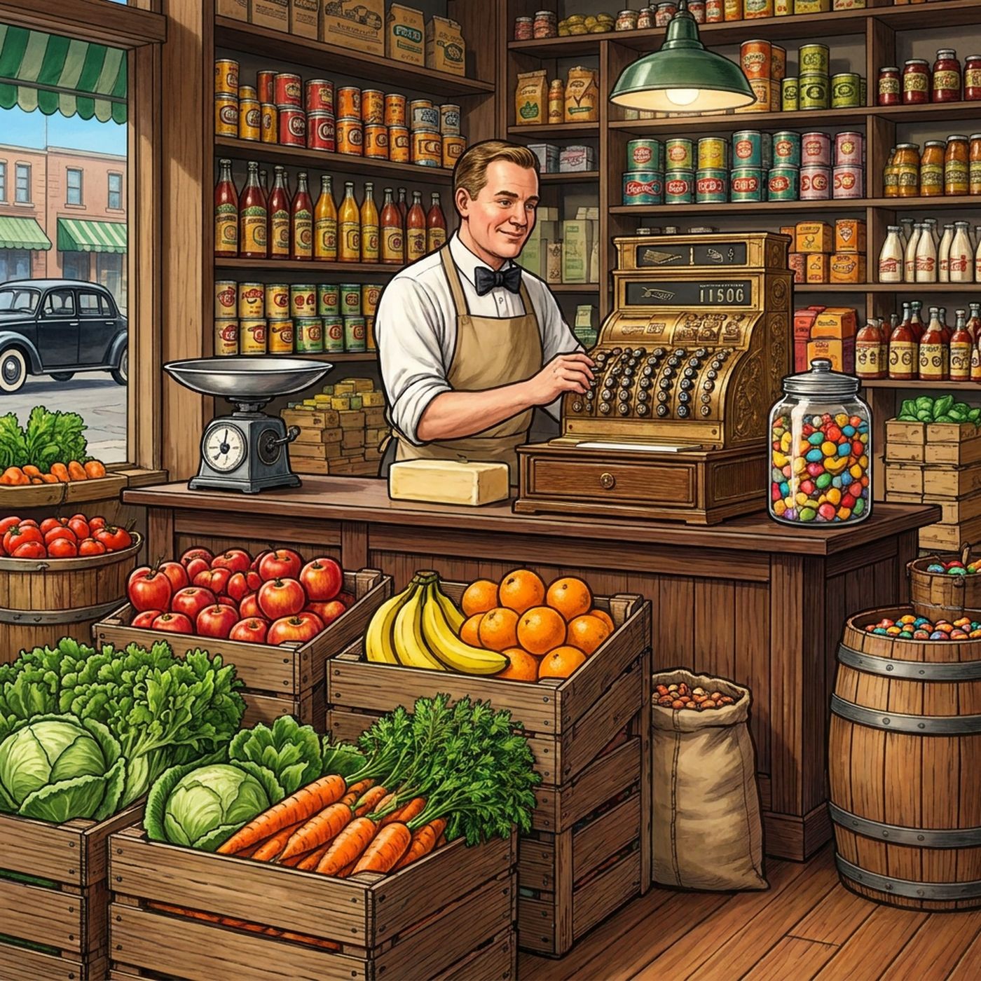 Full-colour reference for Corner Grocery, 1950