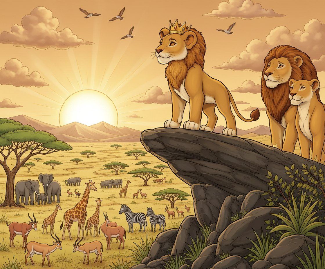 Full-colour reference for Lion Kingdom at Sunrise