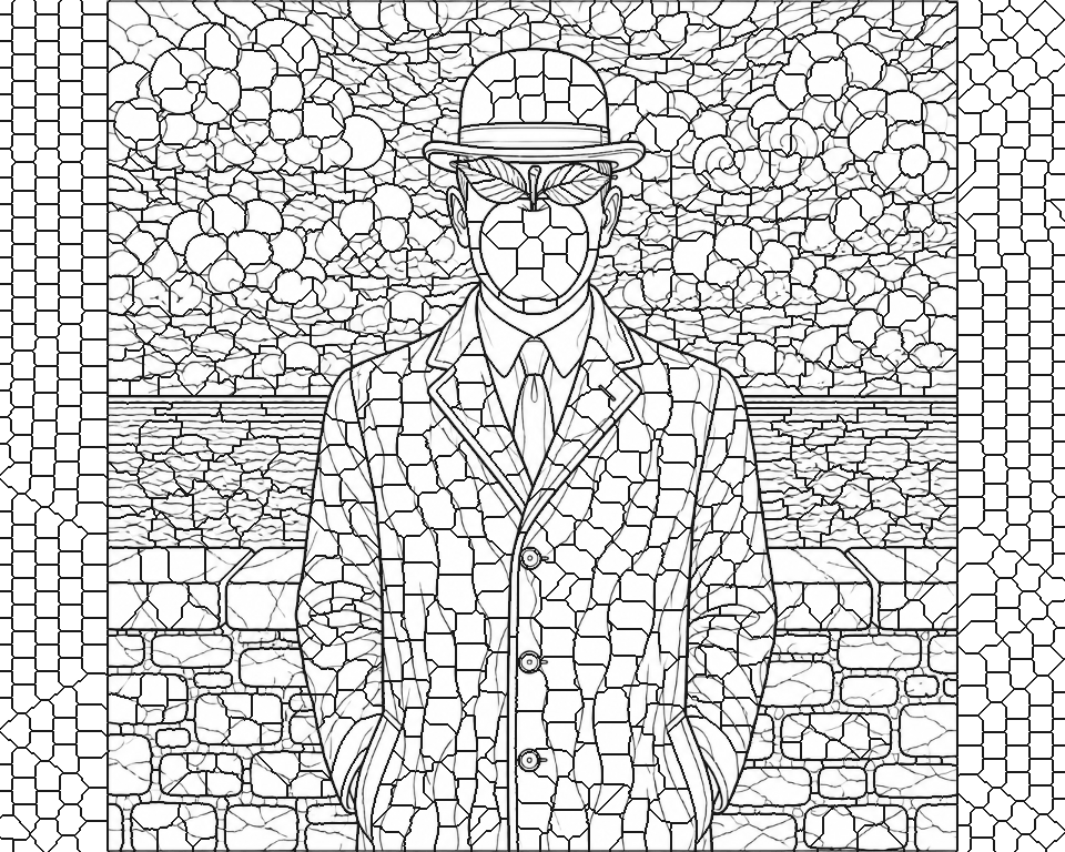 Man with the Green Apple (after Magritte) line art, ready to print