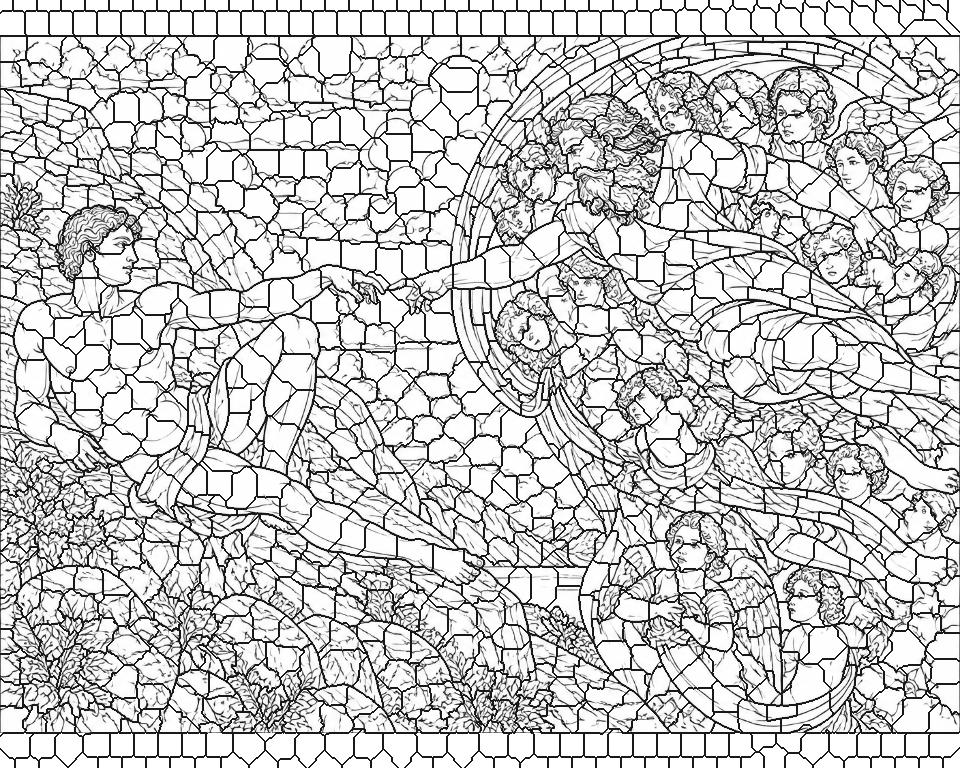 The Reaching Hands (after Michelangelo) line art, ready to print