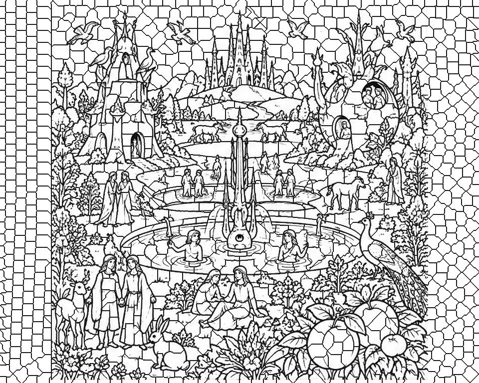 The Garden of Earthly Delights (after Bosch) line art, ready to print