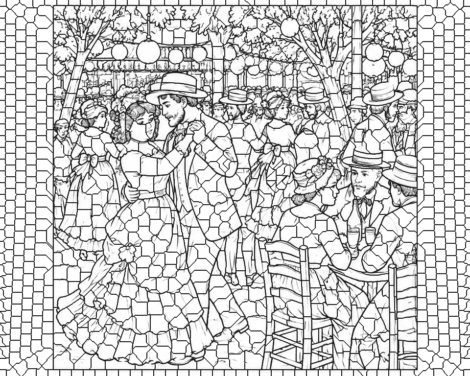 Dance at the Moulin de la Galette, 1876 (after Renoir) line art, ready to print