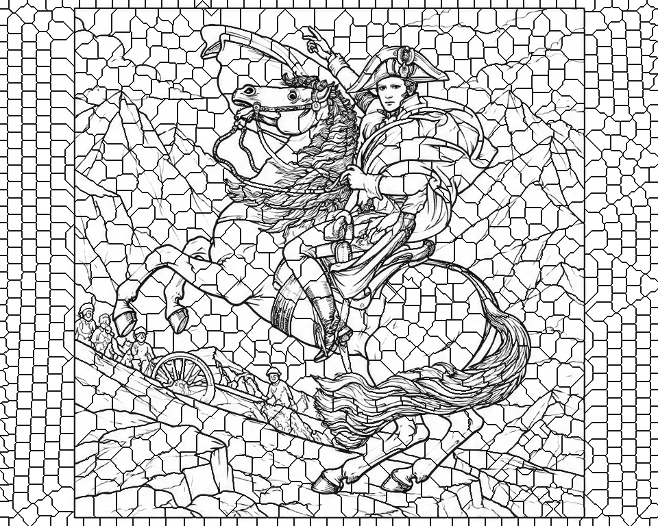 Napoleon Crossing the Alps, 20 May 1800 (after David) line art, ready to print