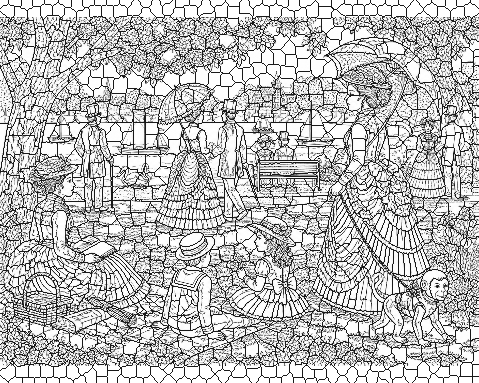 Sunday Afternoon on the Island (after Seurat) line art, ready to print