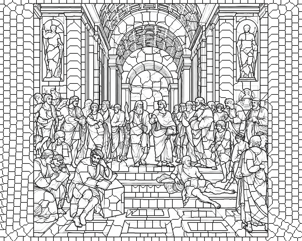 The School of Athens, c. 1510–1511 (after Raphael) line art, ready to print
