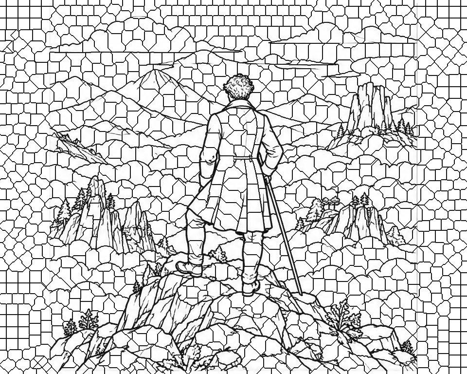 Wanderer above the Sea of Fog (after Friedrich) line art, ready to print